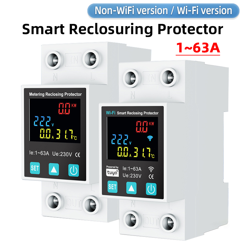 1P 50A Tuya WIFI Smart Switch Circuit Breaker LED Energy Meter KWh Power Metering Timer Relay Remote Control Smart Life APP