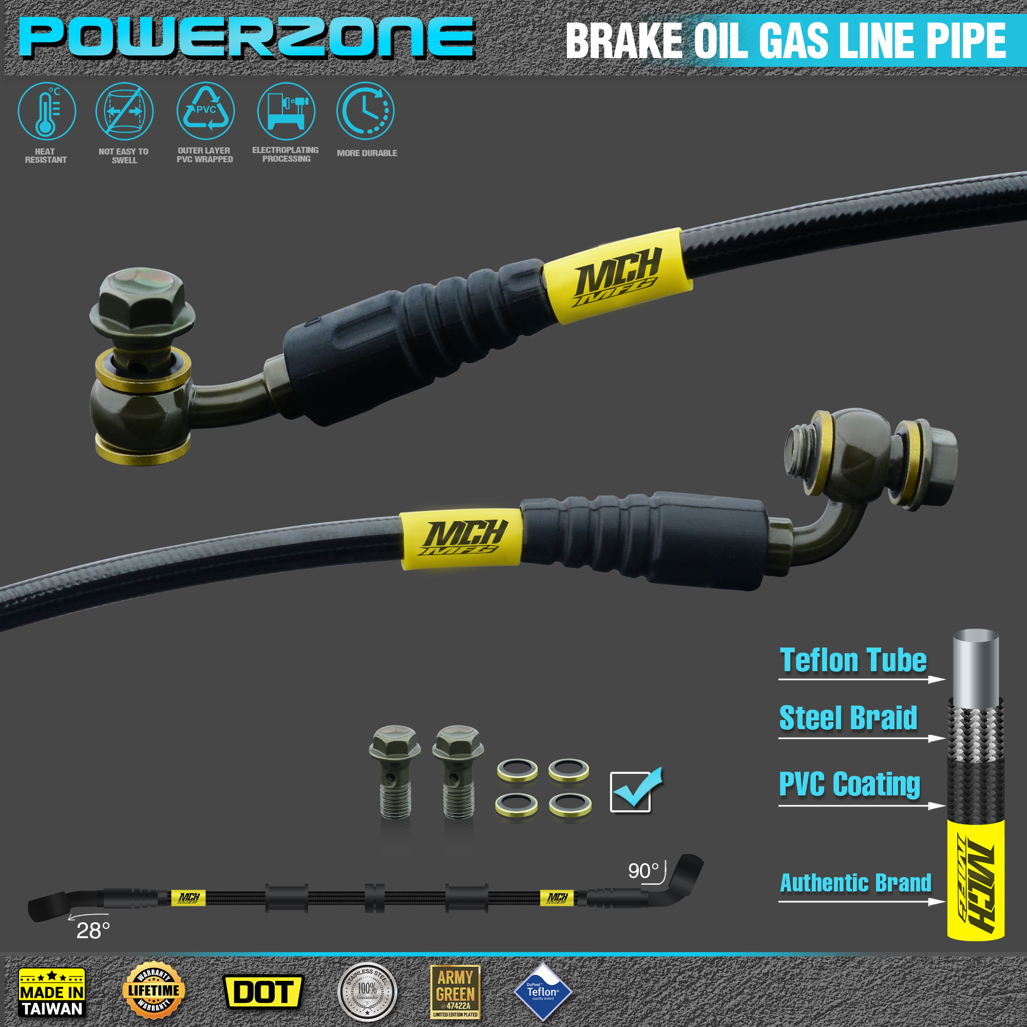 Motorcycle Dirt Bike Braided Steel Hydraulic Brake line Clutch Oil Hose Tube 400 To 2300mm 90-28degree Fit Racing MX Black