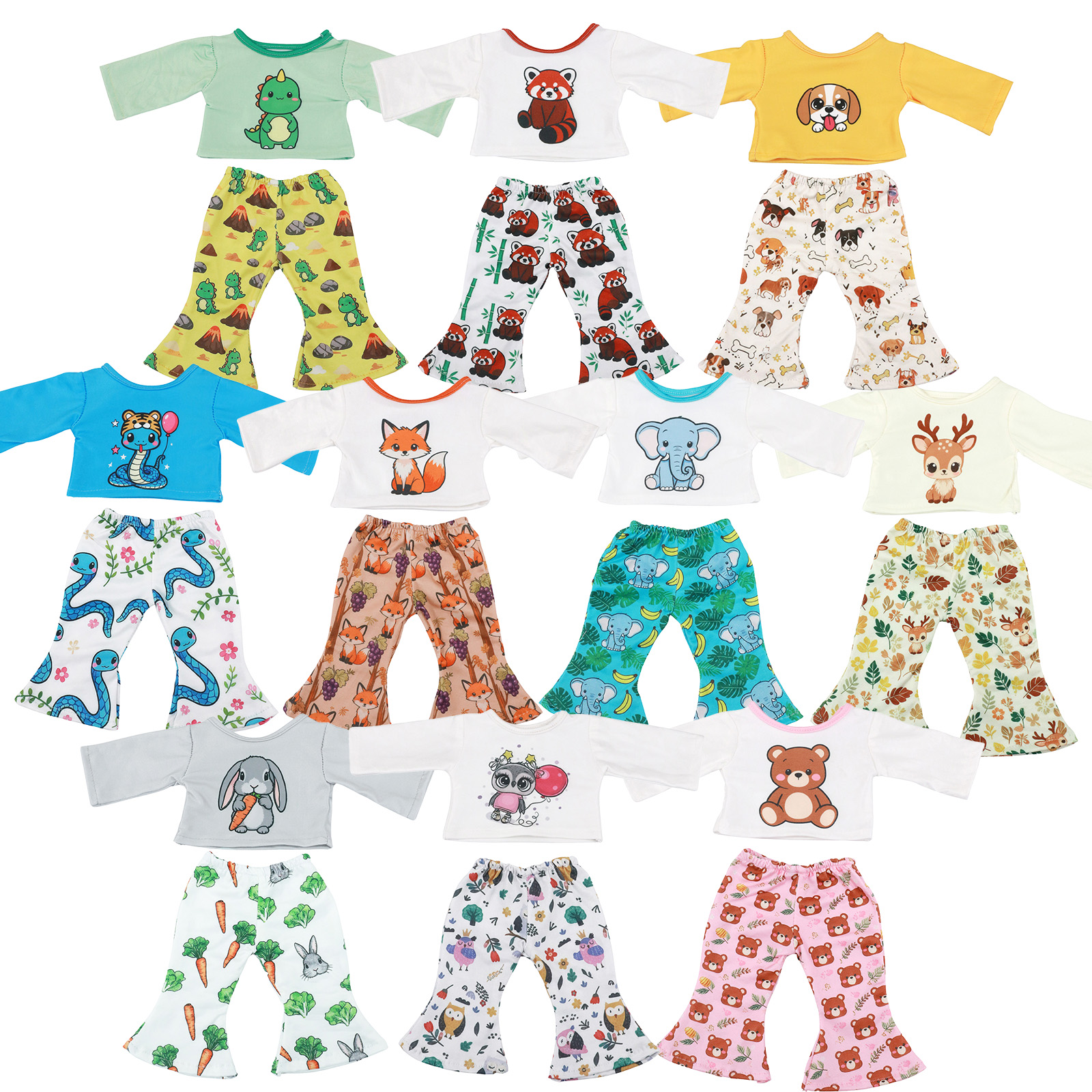 2Pcs New Doll Clothes Top+Pant Cute Daily Clothing With Animal Patterns Fit 43CM Baby Doll&18Inch American Doll Accessories,