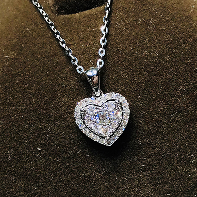 Huitan White Cubic Zirconia Love Necklace Women Luxury Silver Plated Romantic Female Wedding Pendant Necklace Fashion Jewelry