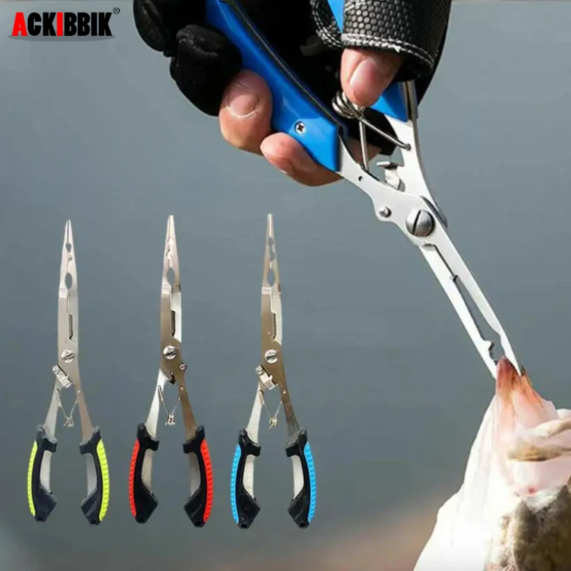 Ackibbik 1pc 21.5cm Stainless Steel Fishing Pliers Multifunctional Fishing Scissors Fishing Accessories Fishing Pliers Gripper