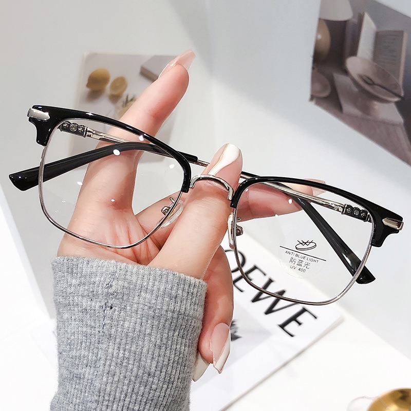 1pcs Men's Semi-rim Blue Light Blocking Glasses Lightweight black browline frame, wholesale