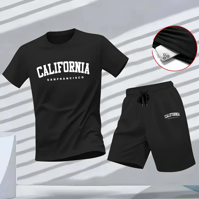 2 Piece Sets Man Outfits Casual Spring Summer New Tracksuit Loose T Shirt and Shorts Set Sports Suit Fashion Street Wear