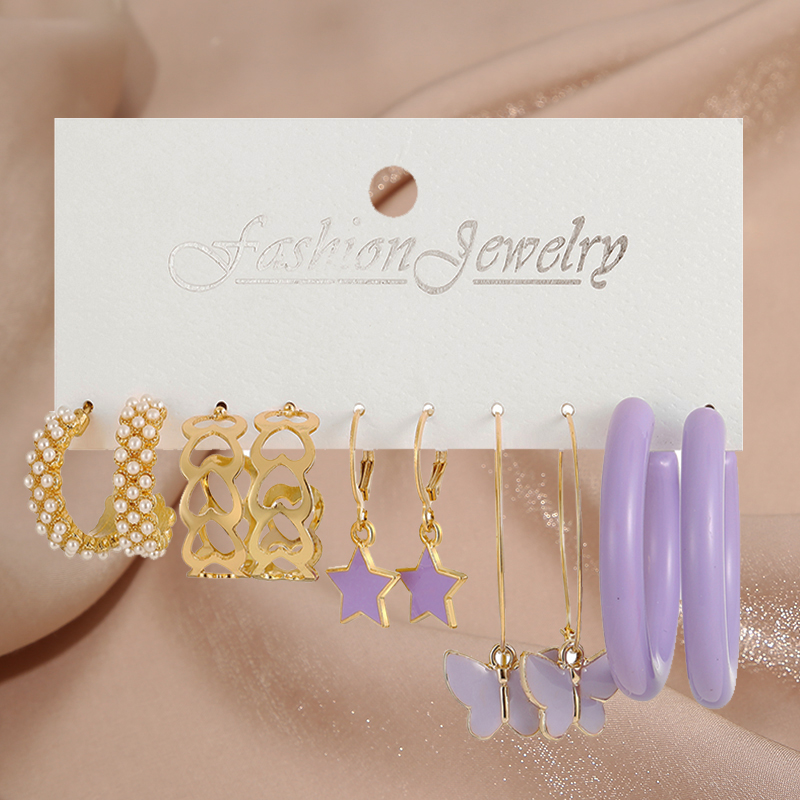 17KM Pearl Twist Hoop Earrings Set Butterfly Acrylic Dangle Earrings for Women Metal Hollow Gold Plated Earring Cartoon Jewelry Bles Online DZ-23A-42