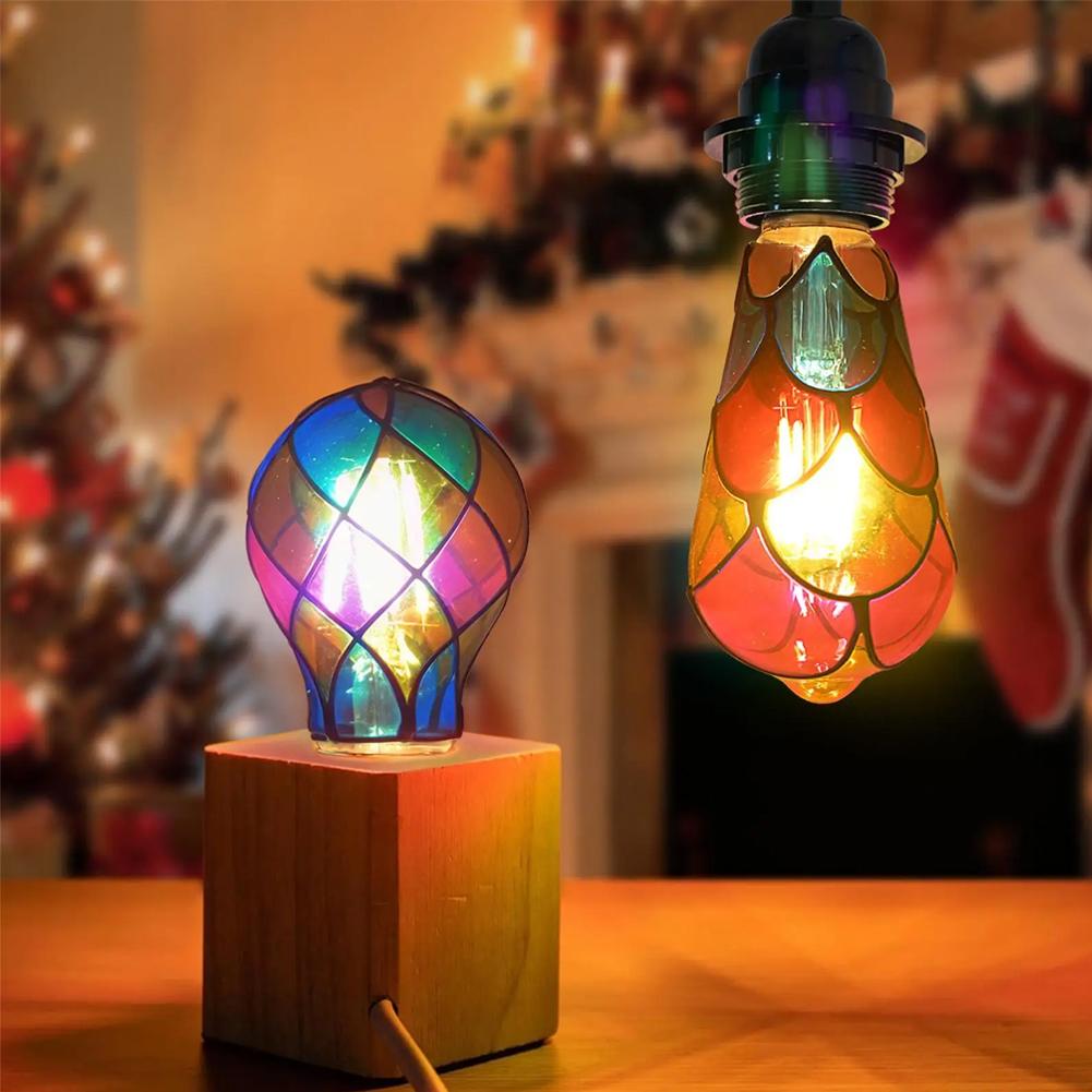 Stained Glass LED Light Bulb E26 4W 120V Romantic Vintage Lighting for Halloween & Decor Indoor Bedside Lamp