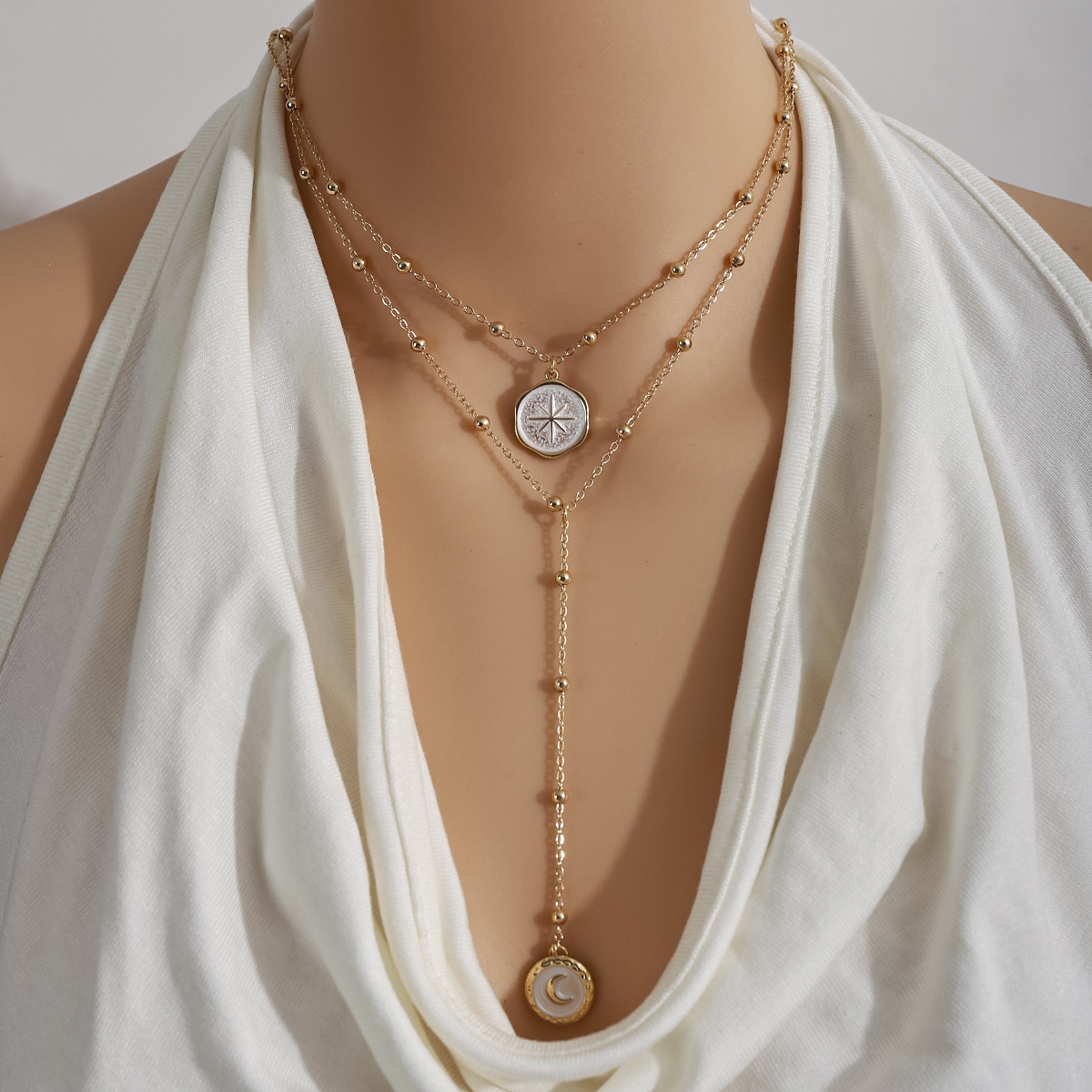 Stainless Steel Moon Stars Pendant Necklace For Women New Gold Color 2in1 Neck Chains Vintage Jewelry Birthday
