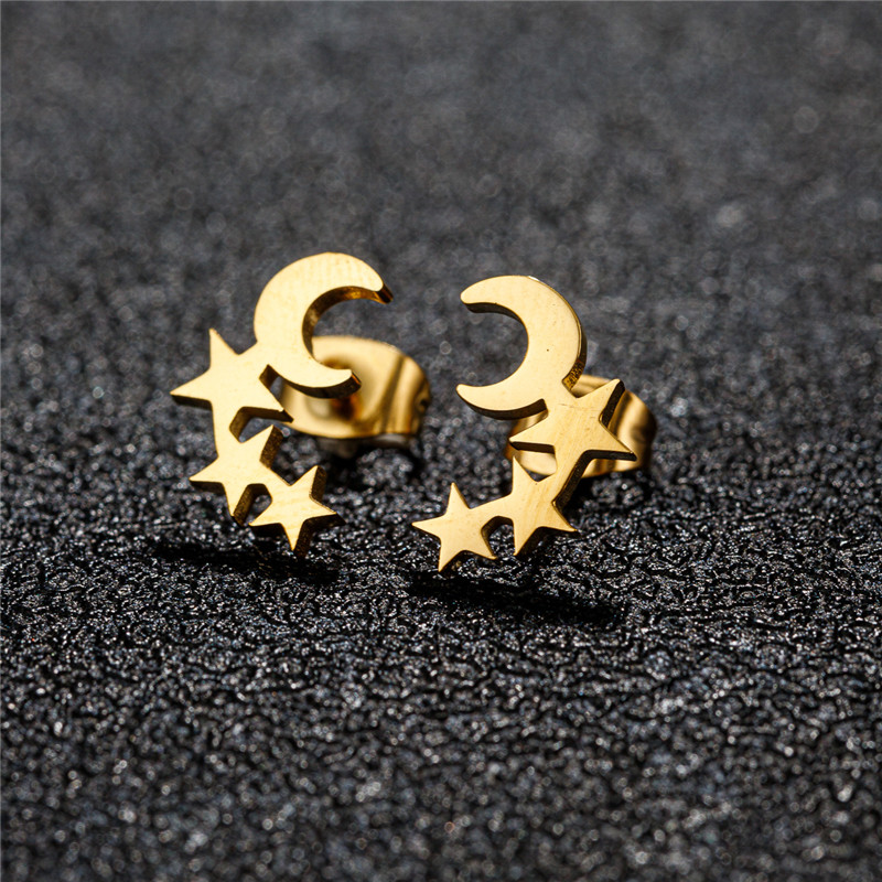 Triple Star Stainless Steel Moon Stud Earrings for Women Fashion Romantic Ear Jewelry Girls Birthday s Starlet Earring