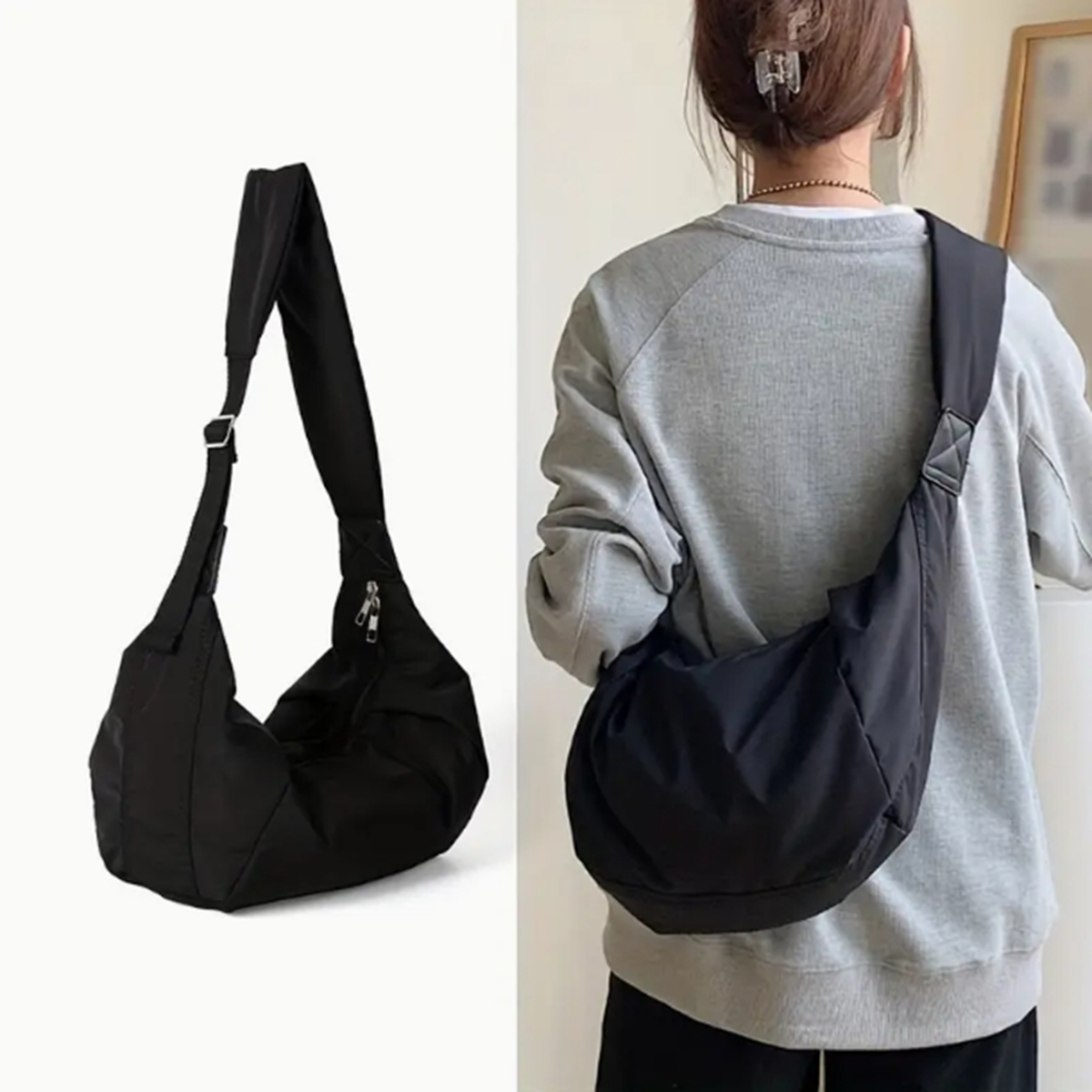 Fashion canvas down crossbody bag winter new large capacity dumpling bag down cotton casual simple shoulder bag 1
