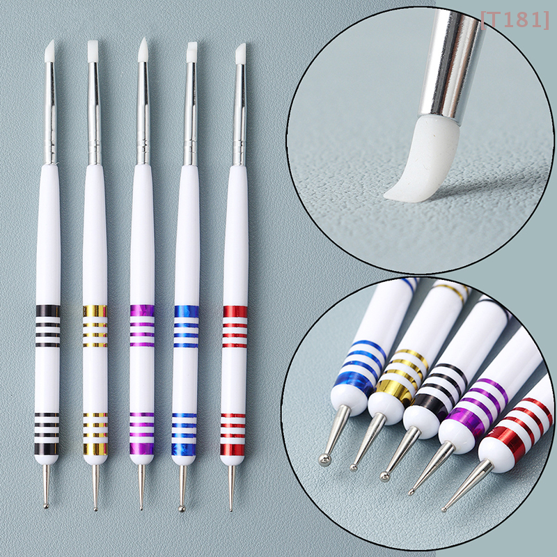 5Pcs Silicone Nail Art Pen 2-Way Gel Shaping Carving Brush Dotting Pen DIY Manicure Painting Tool pen gpt