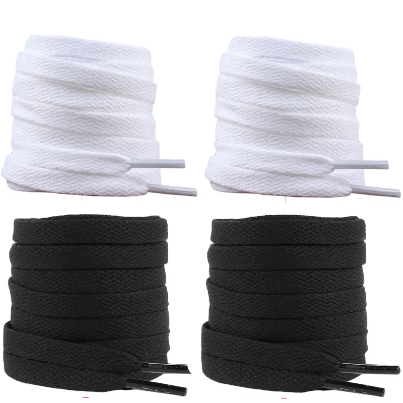 White Black Classic Shoe Laces Solid Color 8mm Wide Flat Shoelace Sneakers Quality Laces 2Pcs/6Pcs/10Pcs