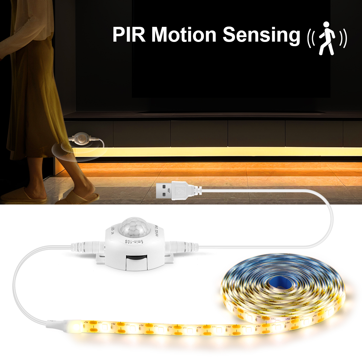 Smart PIR Motion Sensor LED Strip 5V 2835 USB Port light Tape Waterproof for Home Kitchen Stairs Wardrobe Bed Side Decoration lightify