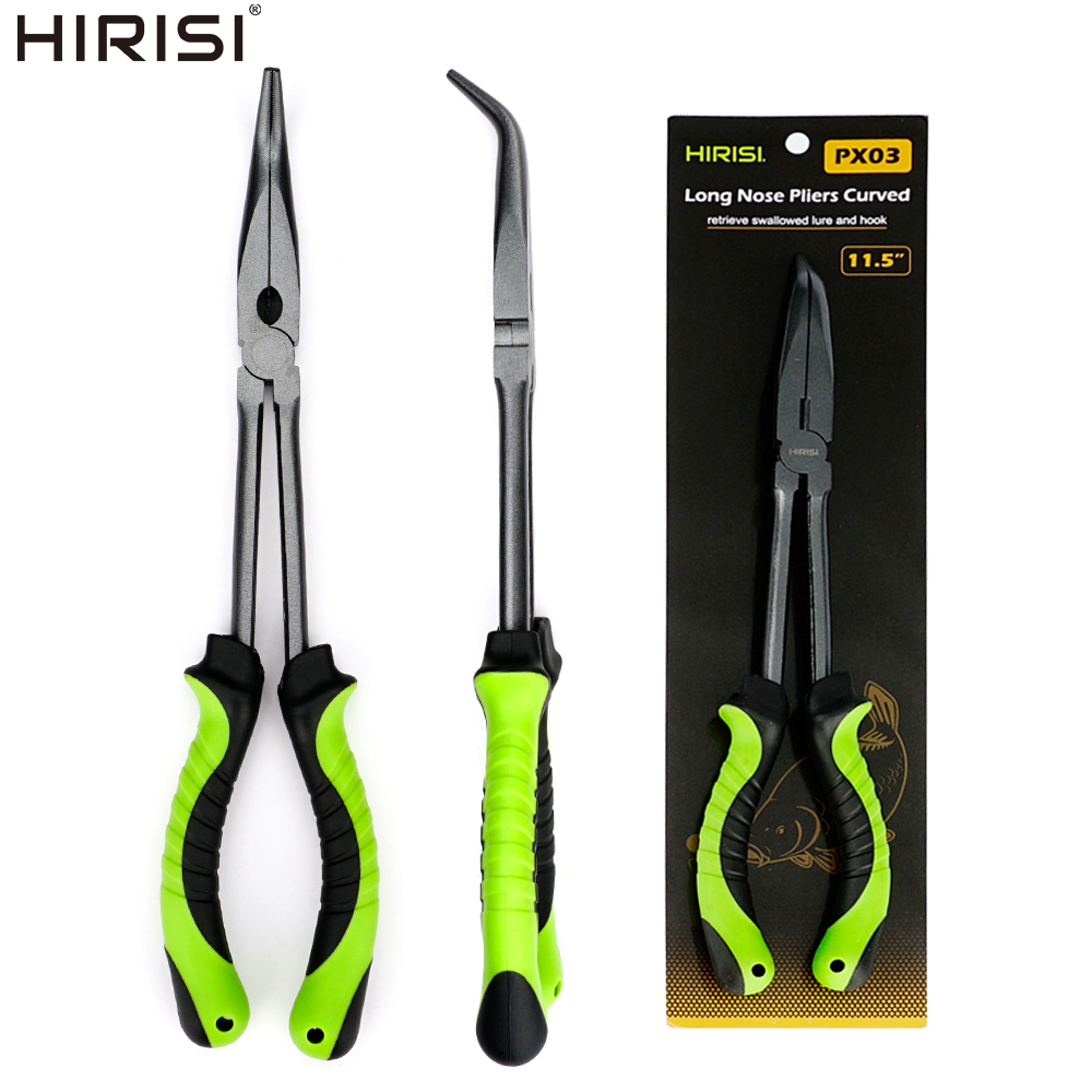 Hirisi PX03 29cm Bent Long Nose Fishing Pliers Carbon Steel Hook Remover with Line Cutter Tackle for Carp Fishing Accessories