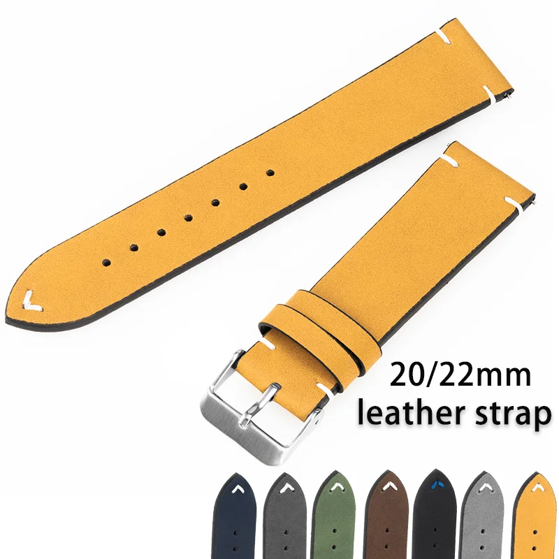 for Sumsung Watch Leather Strap for Vintage Watch Band Handmade Stitching Wristband 20mm22mm Quick Release Bracelet