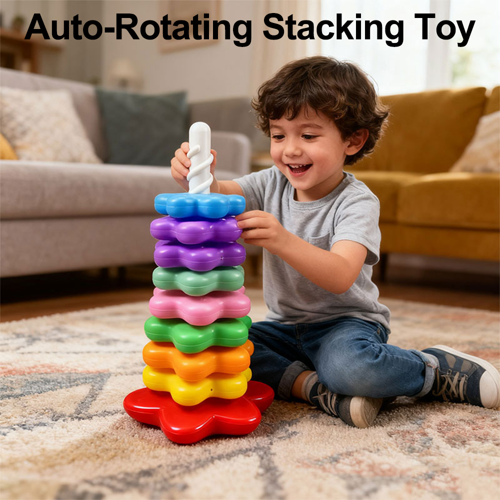 Baby Rotating Rainbow Tower Montessori Stacking Puzzle Toys Safety Early Educational Children's Toys Birthday
