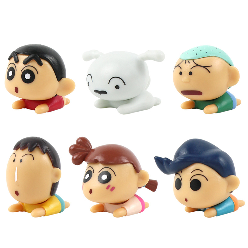 6Pcs/Set Crayon Shin Chan Kawaii Cartoon Figures Q Version Mini Action PVC Figurines Desk Decor Car Ornaments Model Dolls