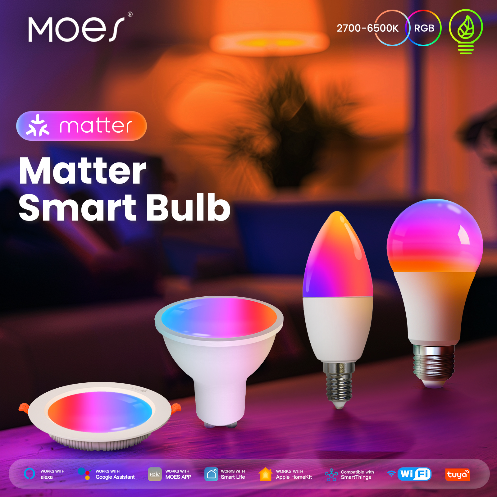 MOES Matter WiFi GU10 E27 Smart Bulb Dimmable Led Light 16 Million RGB C+W Colors Candle Lamp Voice Control Alexa Google Home lightify