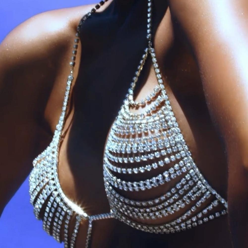 Diamond Studded Hanging Neck Bra Super Sparkling Chest Chain Bright Diamond Suspender Body Chain