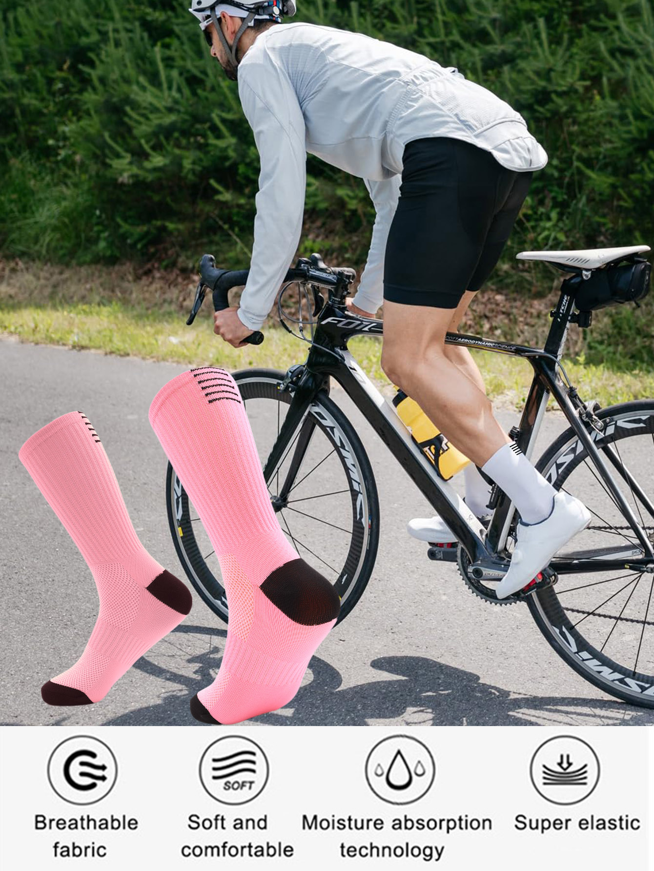 1 Pair Cycling Socks Compression Athletic Crew Running Socks Mens Womens Hiking Riding Bike Workout Climbing Sports