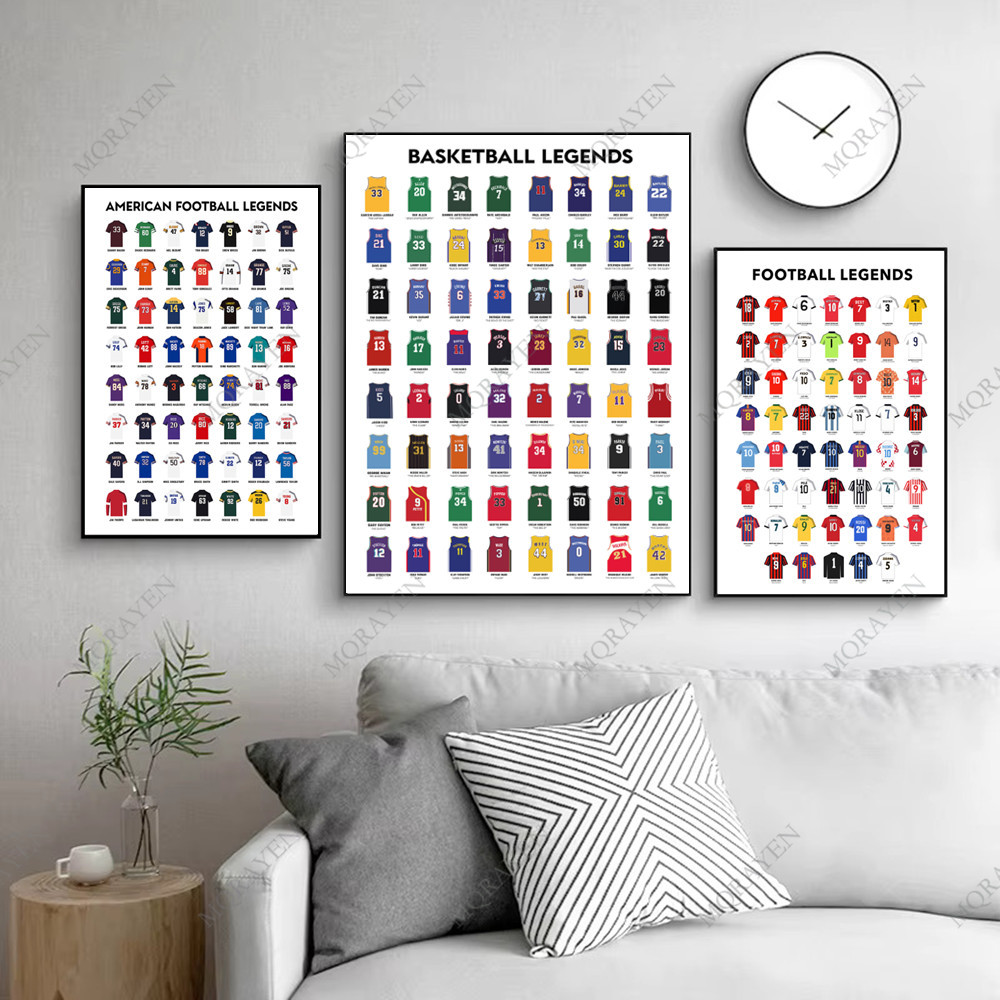 Famous Sport Cloth Guide Poster Canvas Painting Jersey Basketball Football Legends Prints Wall Art Room Decor Collection
