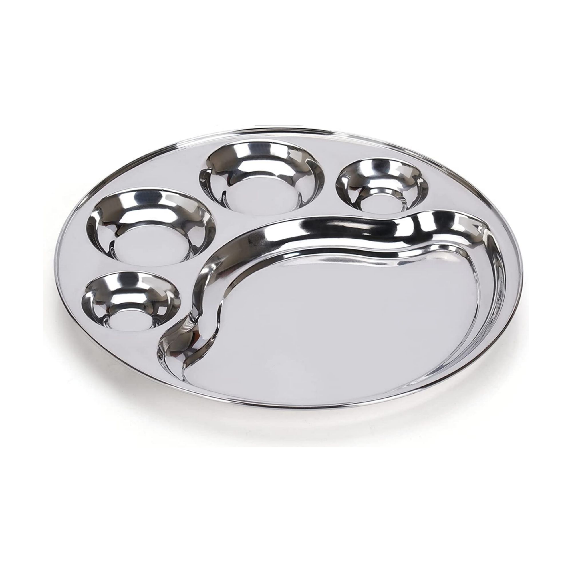 Stainless Steel Round 5 in 1 Thali - Set Of 6 Piece | Non Breakable Durable Rust Free Round Thali - 6 PIeces