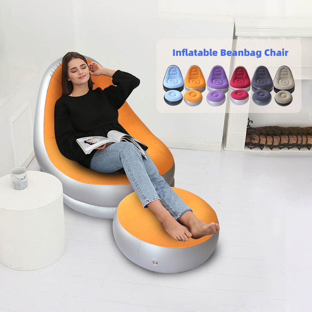 Inflatable Sofa with Stool 6 Colors Available Portable Lazy Sofa Lounge Chair for Outdoor Indoor Camping