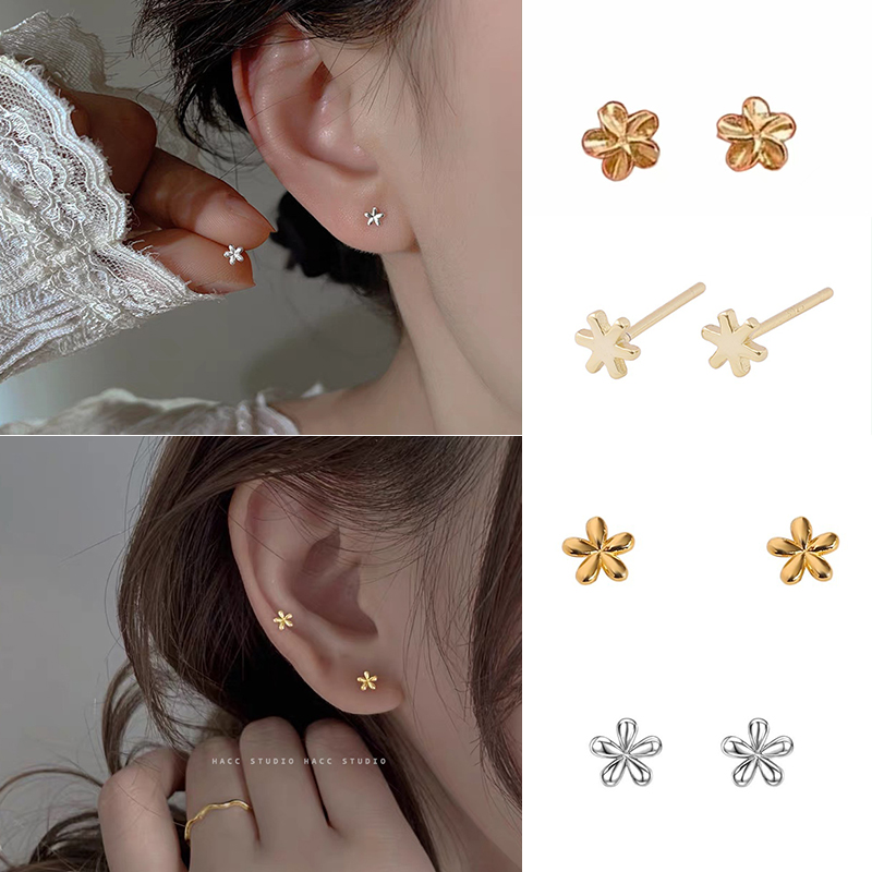 New Trendy Silver/Golden Color Small Flower Ear Studs Earring For Women Teens Minimalist Ear Piercing Birthday Party Jewelry