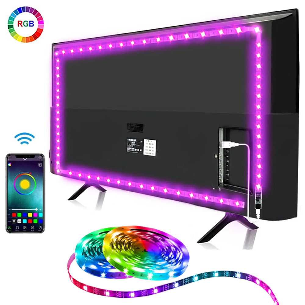 LED Light Strip RGB 5050 TV Backlight USB Powered Color Changing Lights Voice Control Mode Music Sync For Room Decoration TV