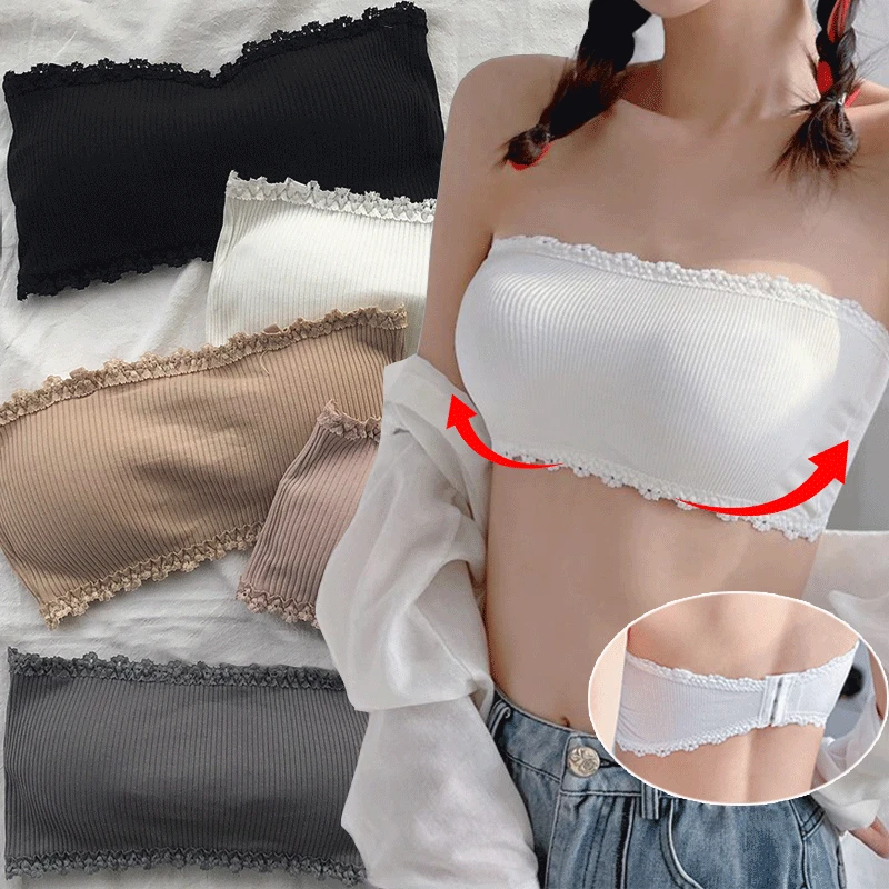 Summer Strapless Women Bras Back Lace Chest Tops Seamless Breathable Underwear Brassiere Solid Invisible Chest Wraps Bra