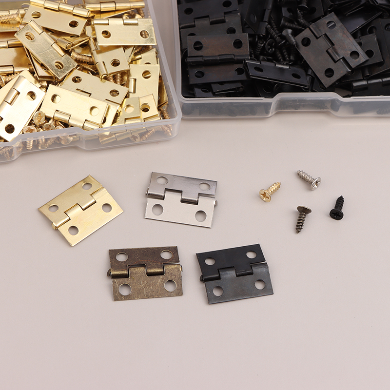 （Summer6）50 Pcs/box Hinges + 200 Screws Iron Gold Silver Black Bronze 4 Holes Durable Furniture Hardware Mini Hinge Decor