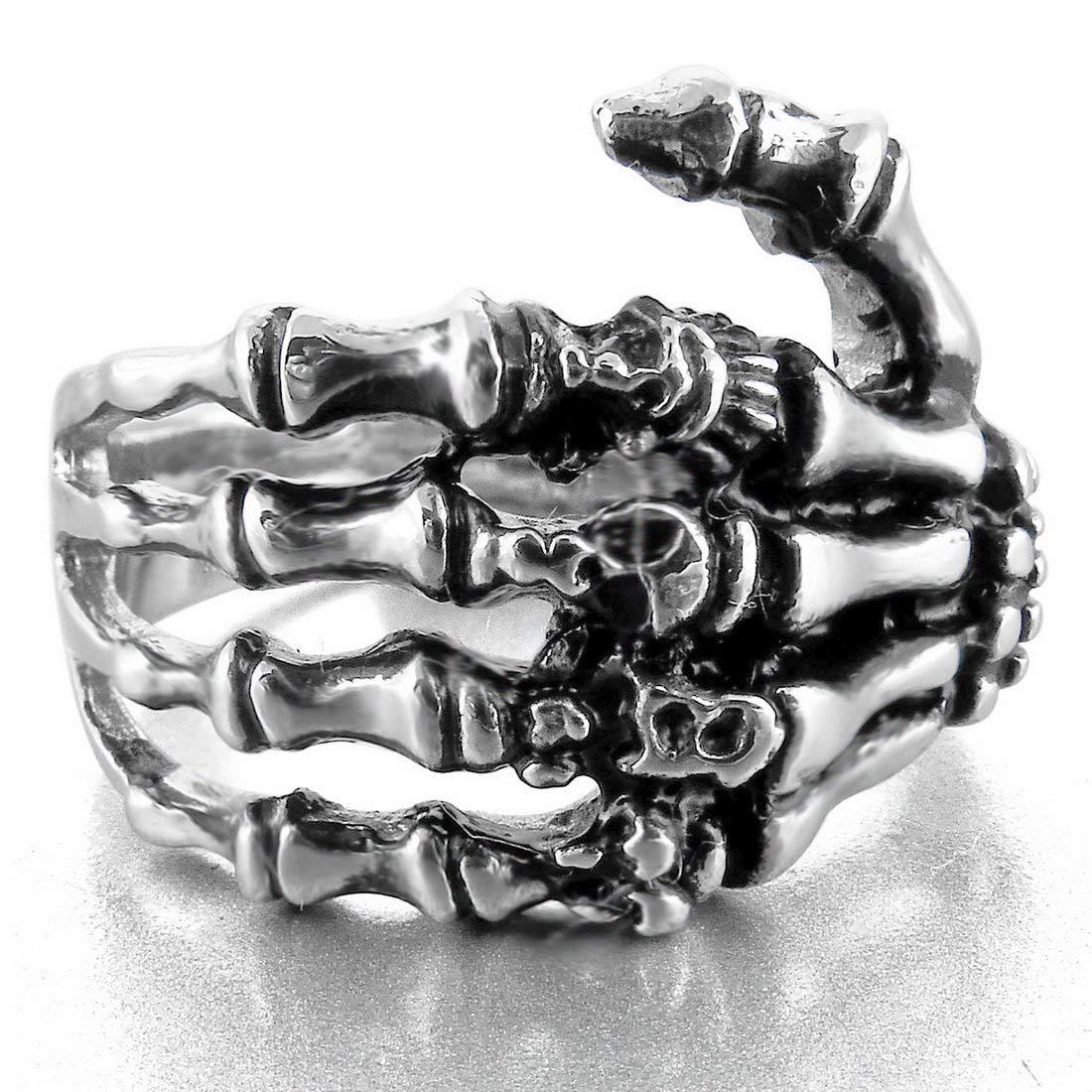 Vintage Skeleton Gothic Rings for Men Silver Colour Hand Bone Punk Couple Ring Women Hip Hop Creativity Jewelry 2021 New