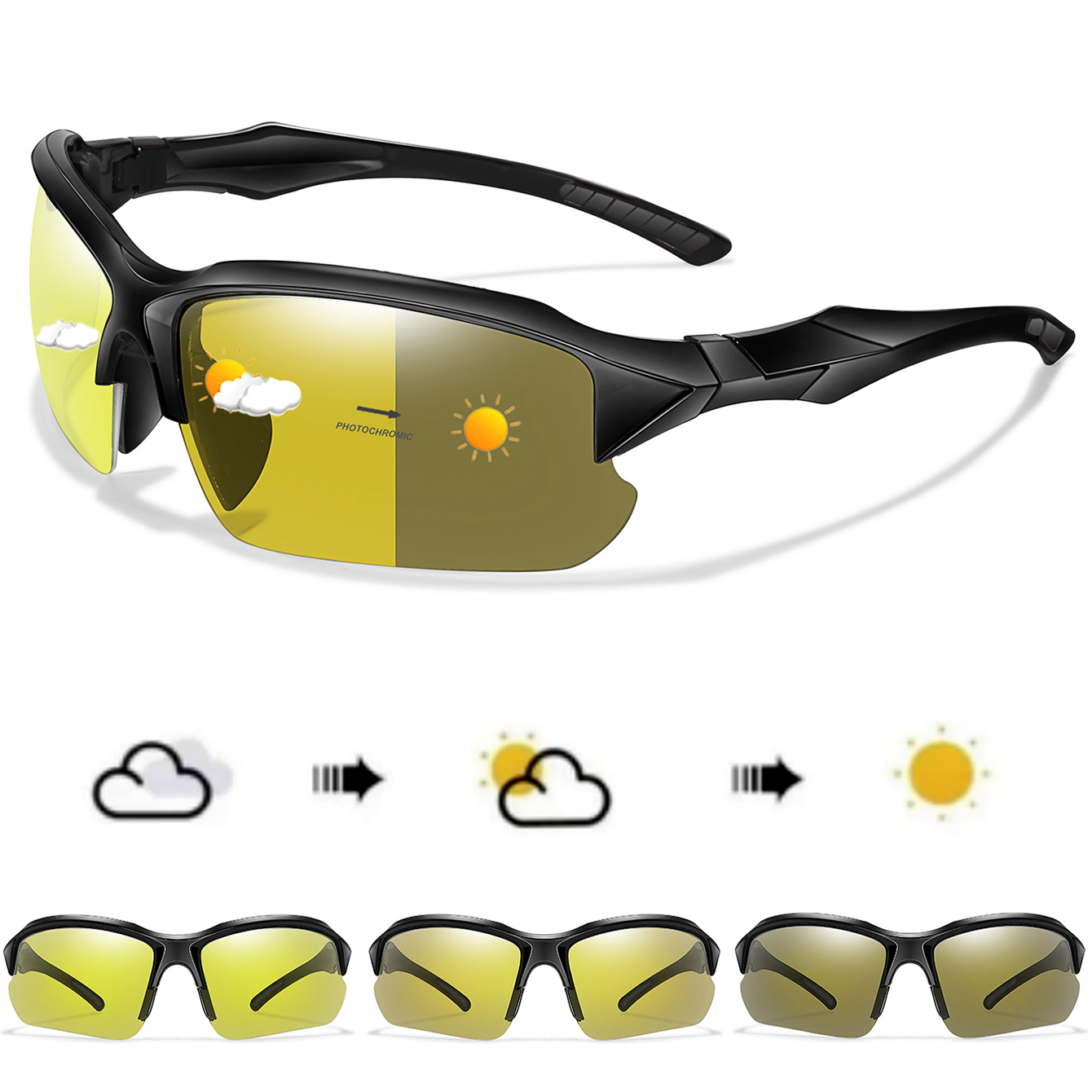 Night Vision Photochromic Sunglasses For Men and women Outdoor Sports Cycling Running Running Eyewear Classic Goggles