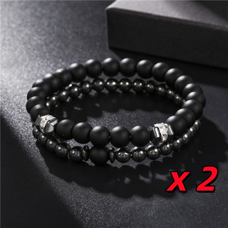 2-4pcs/Set Matte Onyx Stone Charm Jewelry Birthday Beads Cubic Zirconia Hand Bangles Accessories Elastic Stretch Men Bracelet