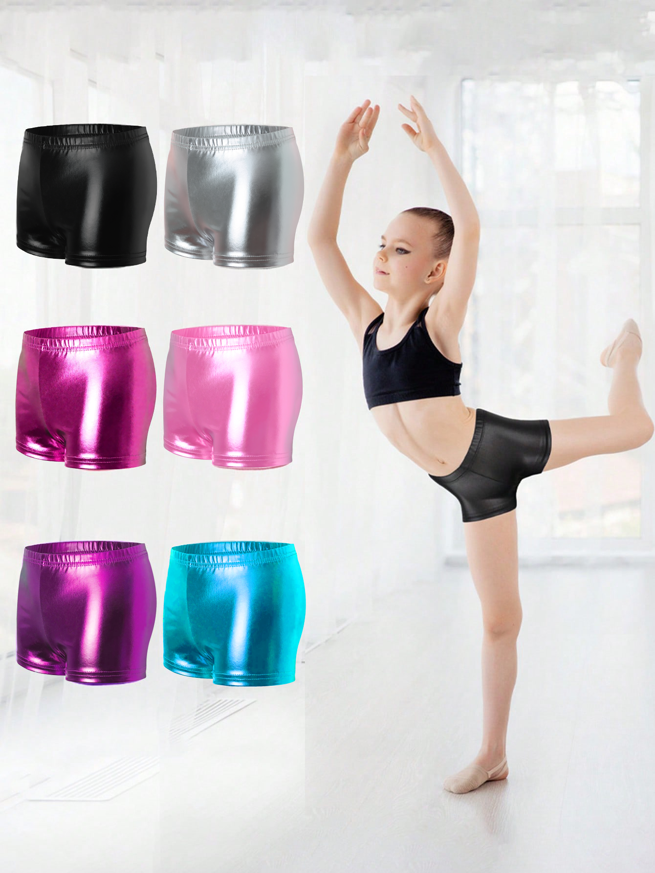 1 Pair of Baby Girls Fashion Ballet Training Shorts with Sparkle, Summer High Elastic Waist Yoga Short Pants for 2-12 Years Kids