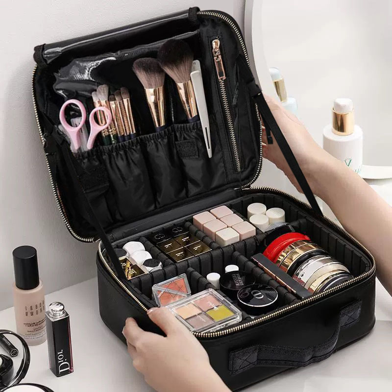 Professional Cosmetic Bag for Women PU Leather Cosmetic Bags Waterproof Manicure Makeup Toolbox Artist Travel Makeup Case