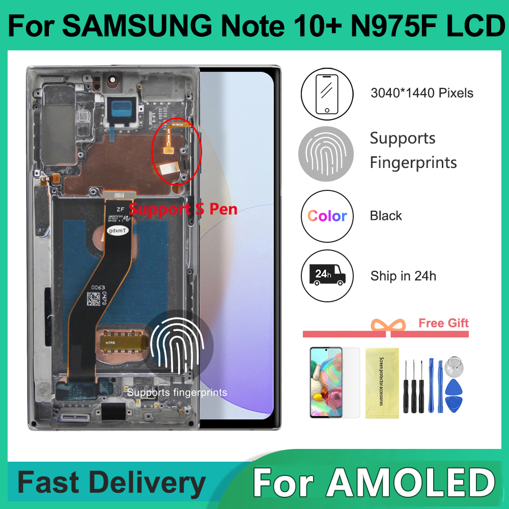For Samsung Note 10 AMOLED LCD Display Touch Screen Digitizer Replacement for SM-N970F N970U Display With Frame
