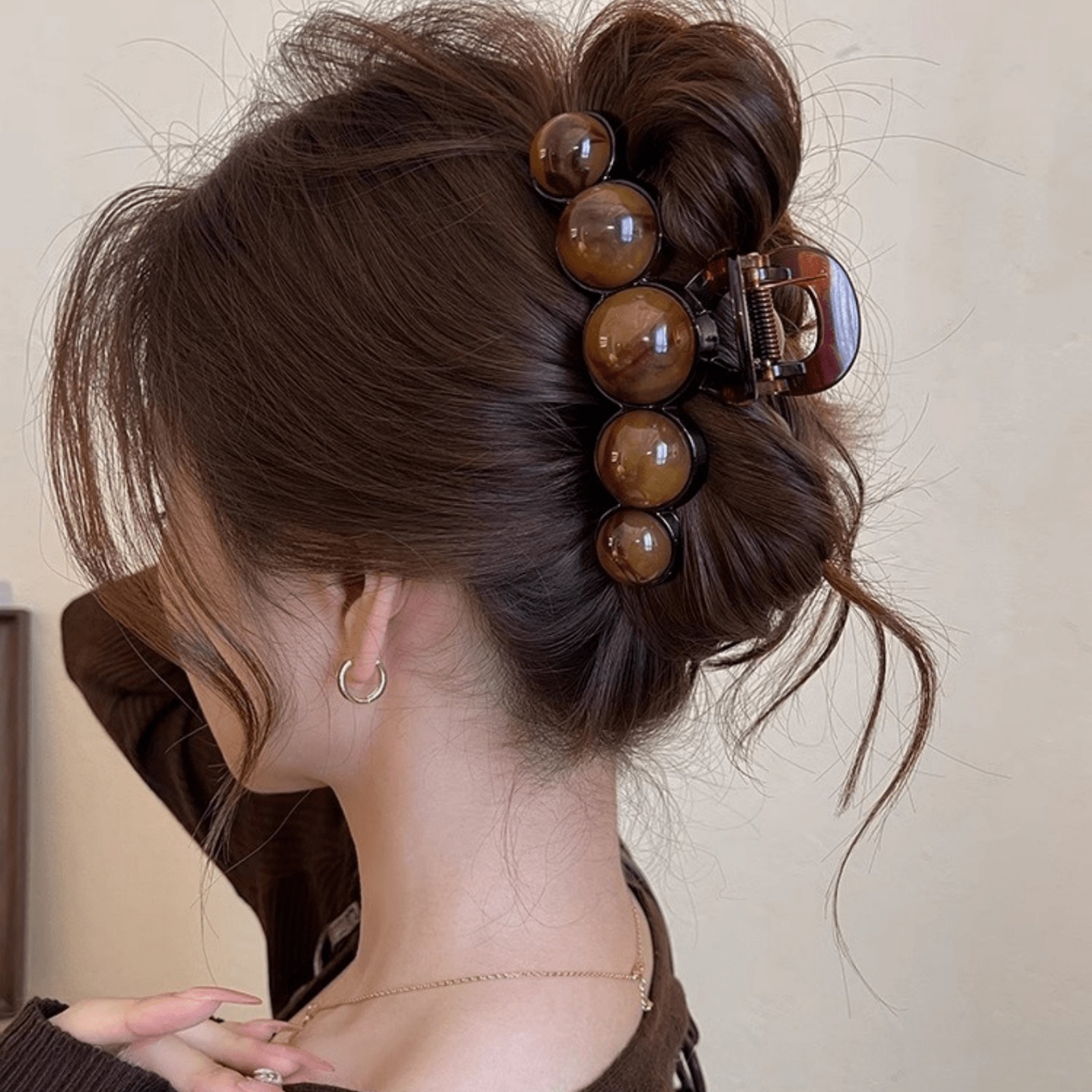 1pc Fashion Pearl Large Simple Elegant Acrylic Hair Claw Hairpin Suitable For Party Commute Outfit Matching Hair Decor Parts