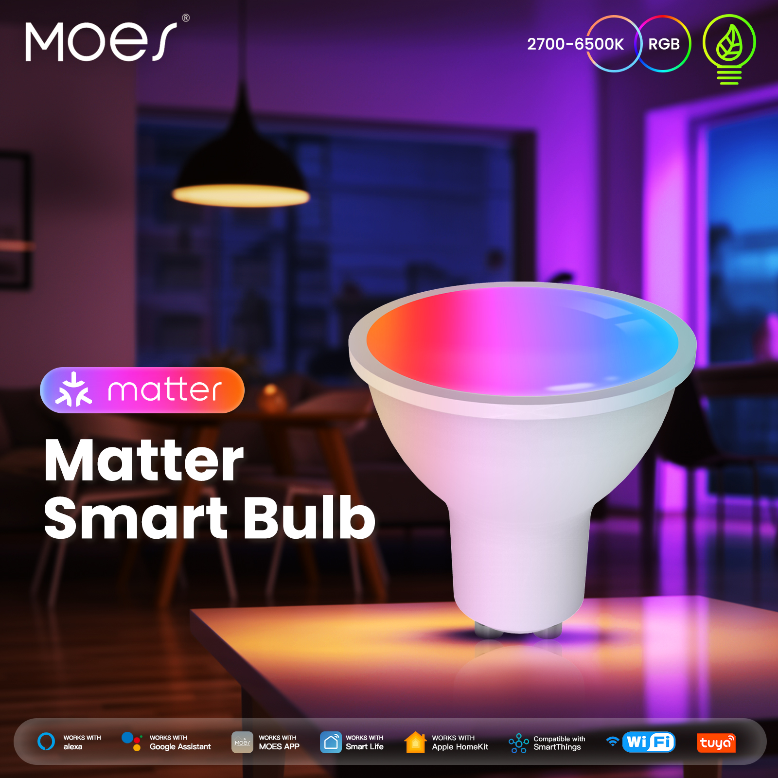 MOES Tuya Matter WiFi GU10 Smart Bulb Dimmable Led Light 16 Million RGB C+W Colors Candle Lamp Voice Control Alexa Home