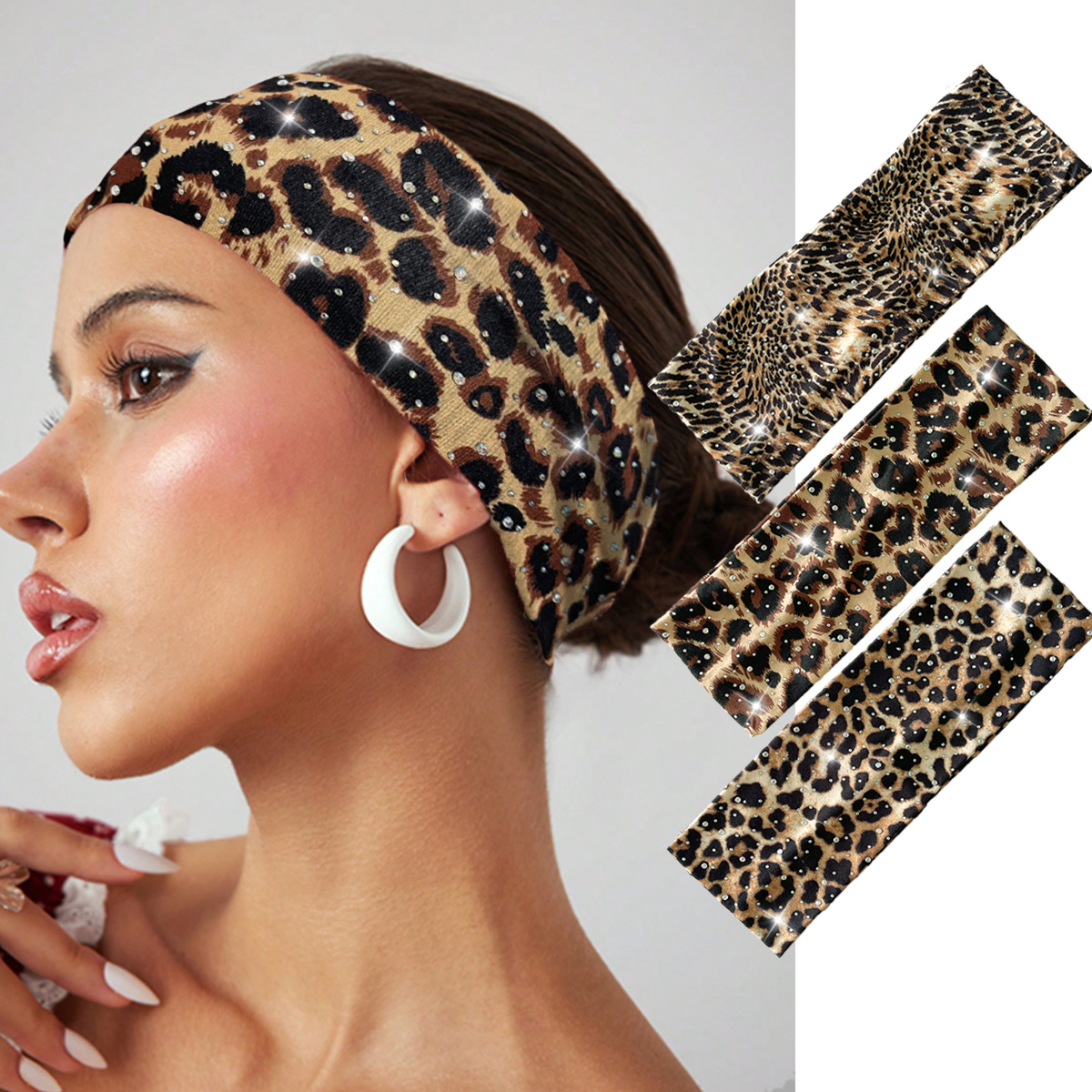 1pc Fashion Women Headband Rhinestone Leopard Printed Hairband Hair Accessories For Lady Girls Shopping Face Wash Turban Bandana