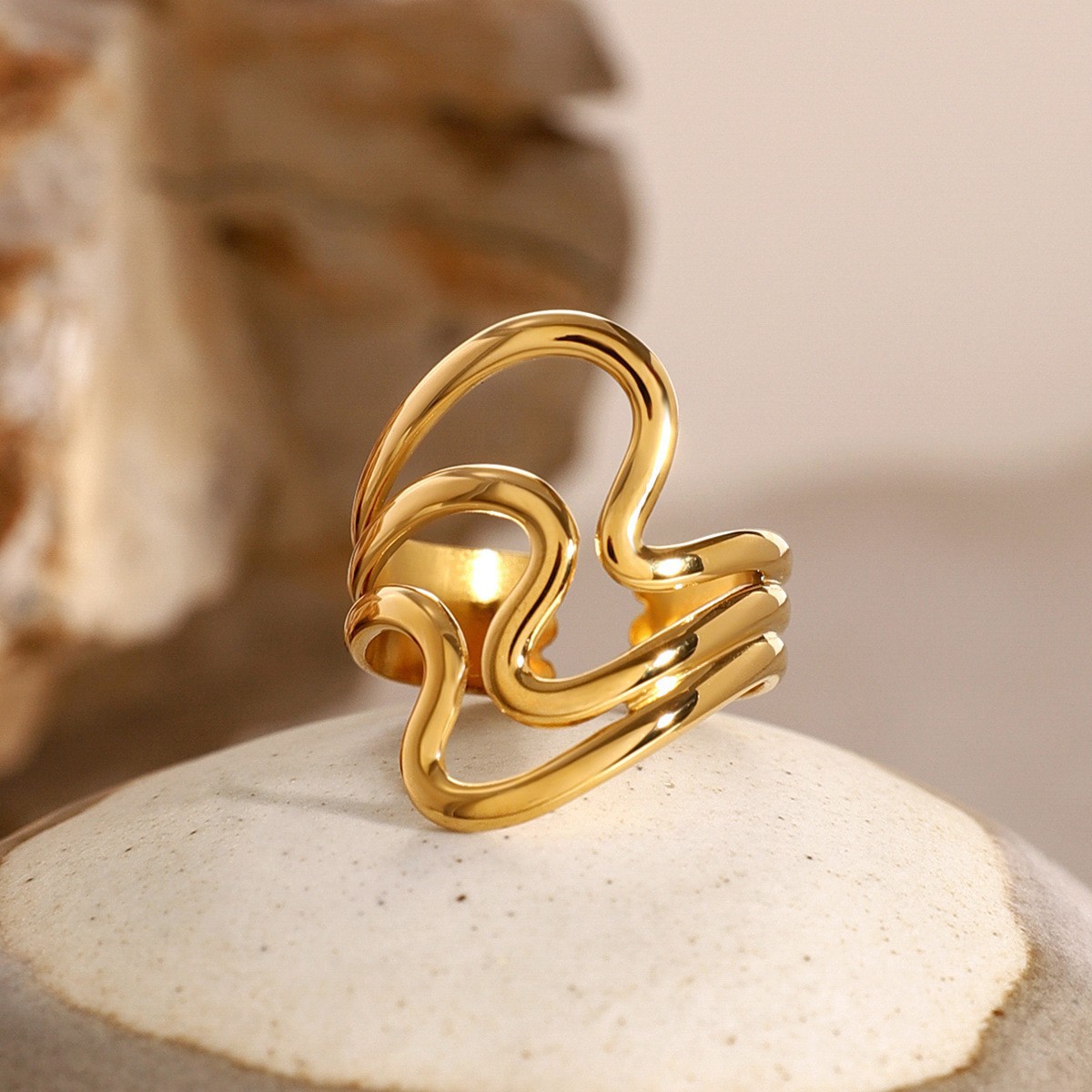 New Design Stainless Steel Creative Geometric Hollow Open Ring for Women Statement Metal Rust Proof Minimalist Jewelry pen gpt