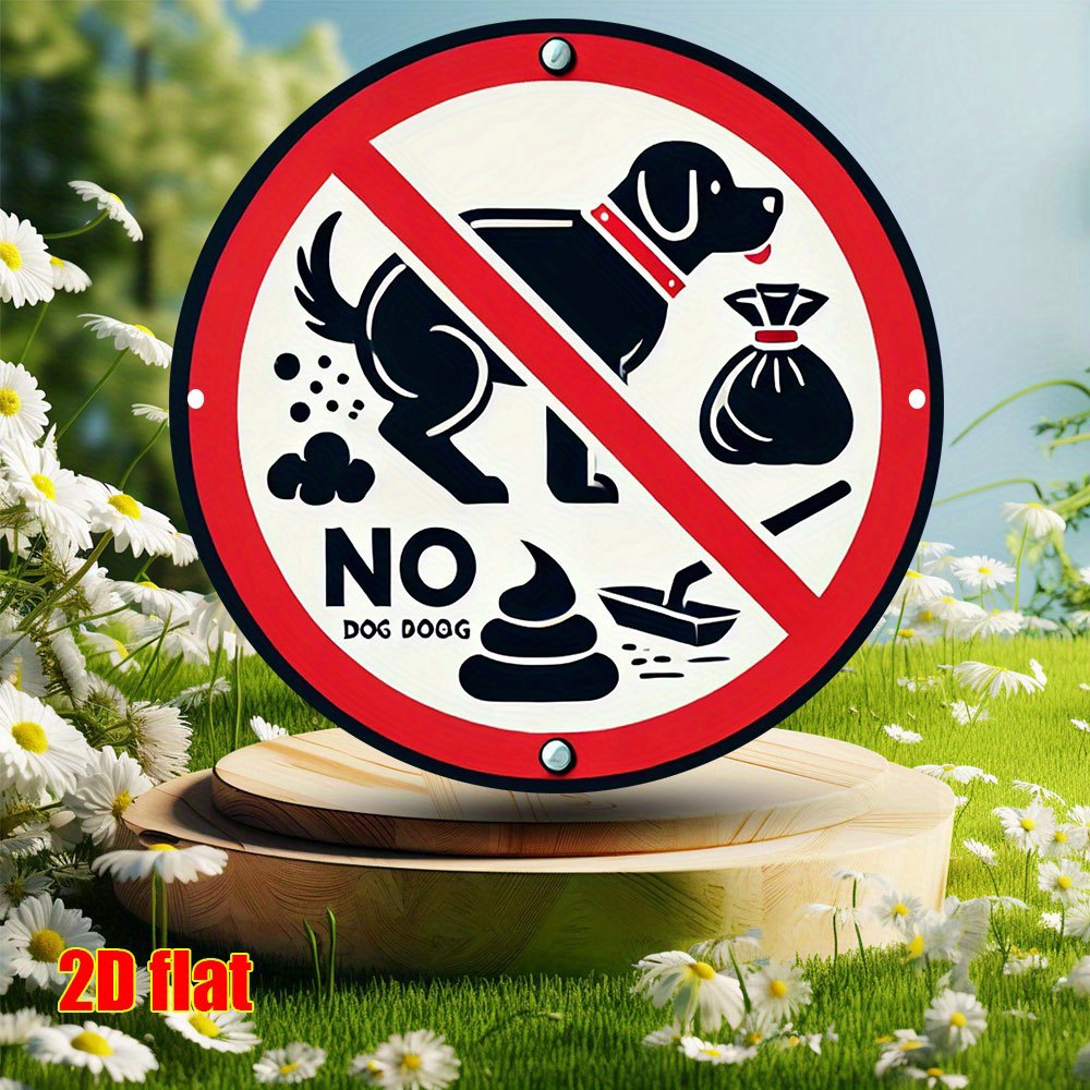 [2D Flat] 1pc Vintage Metal "No Dog Poop" Sign - 7.8" Round Aluminum Wall Art, Waterproof & Fade-Resistant, Ideal for Home, Offi