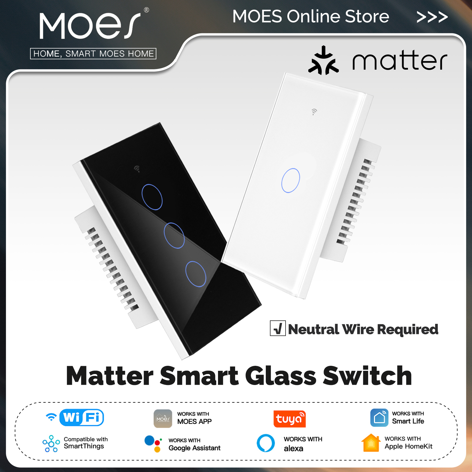 MOES Tuya ZigBee Smart Light Switch Touch Glass Panel Fireproof Neutral Wire Required Remote Control Work With Alexa Home lightify