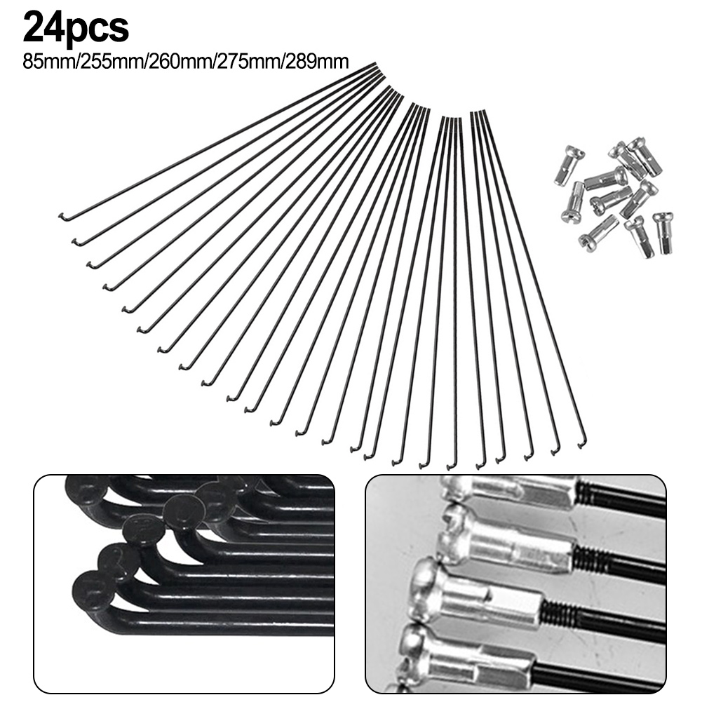 24pc Bicycle Wheel Spokes Wire 2mm Mountain Road Bike Steel Spokes With NIPPLES Set 255MM 275MM 289MM Bicycle Spokes Accessories