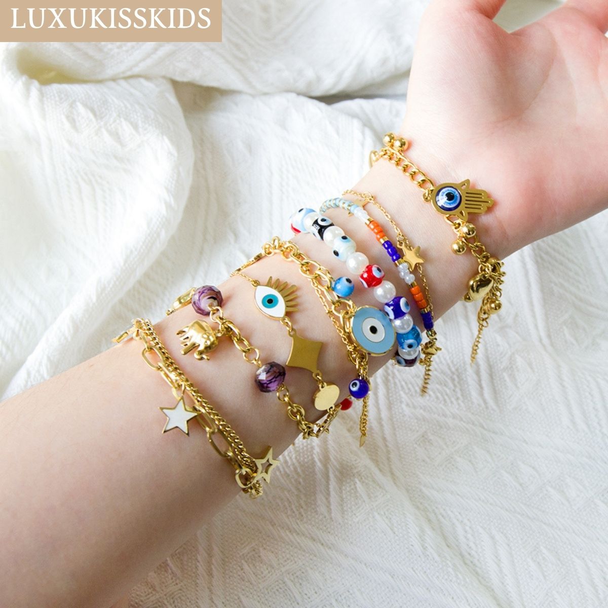 LUXUKISSKIDS Evil Eyes Bracelets For Woman Stainless Steel Boho Blue Turkish Eye Charms Magnet pulseras Jewelry Y2K Accessories