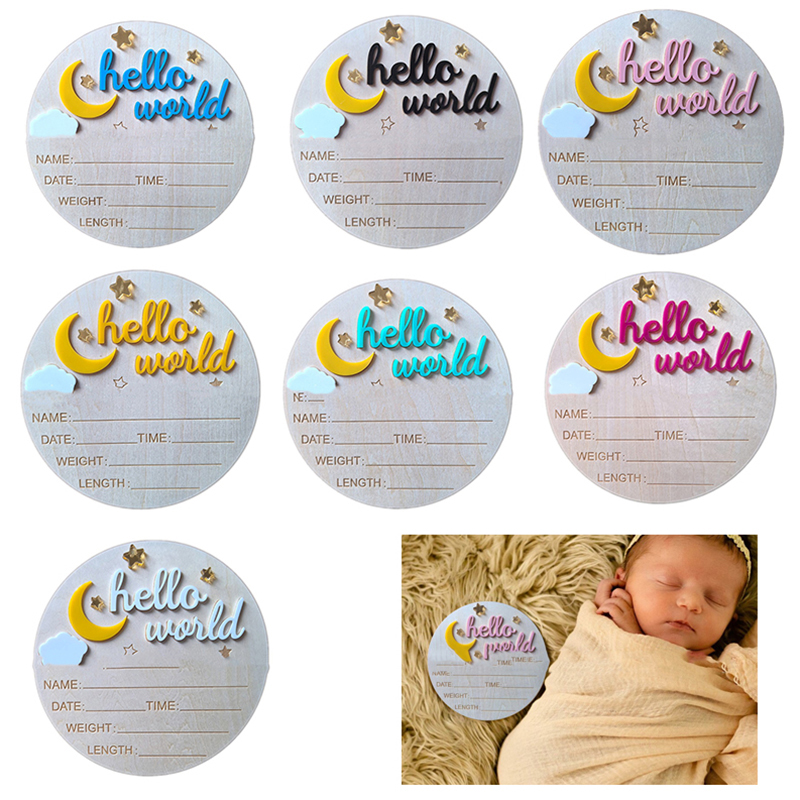 Creative Wooden Hello World Newborn Sign Cute Birth Announcement Baby Announcement Photography Photo Props