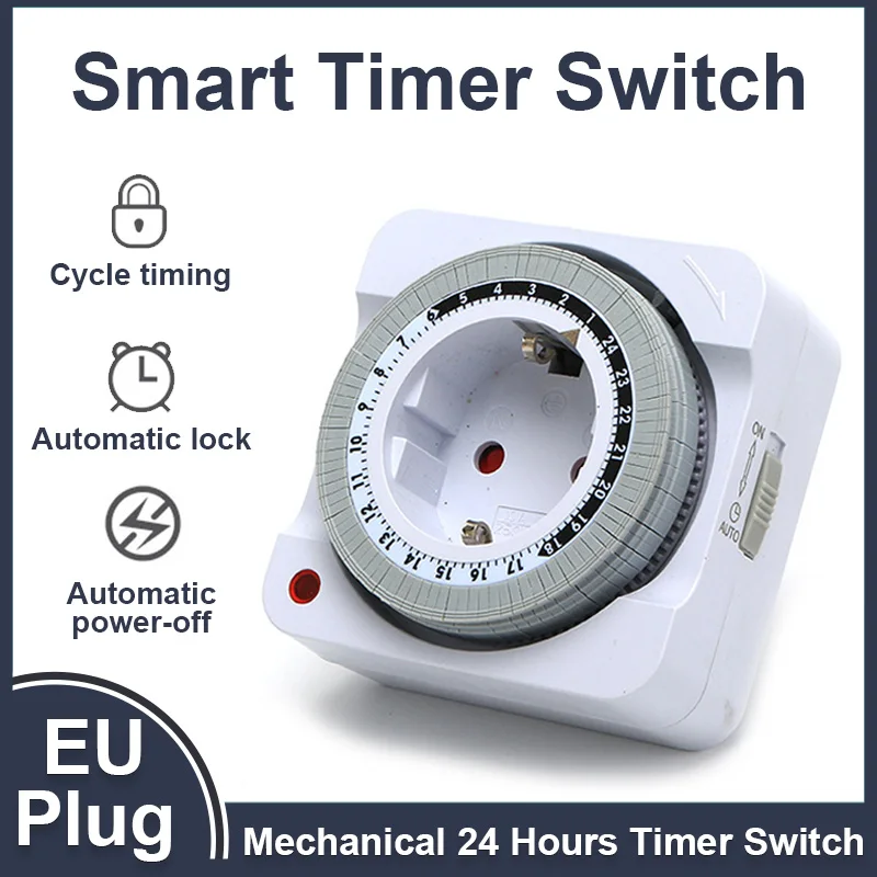 EU Plug 24 Hours Timer Switch Mechanical Smart Countdown Switch Socket Indoor Automatic Power-off Cycle Timing Switch Socket