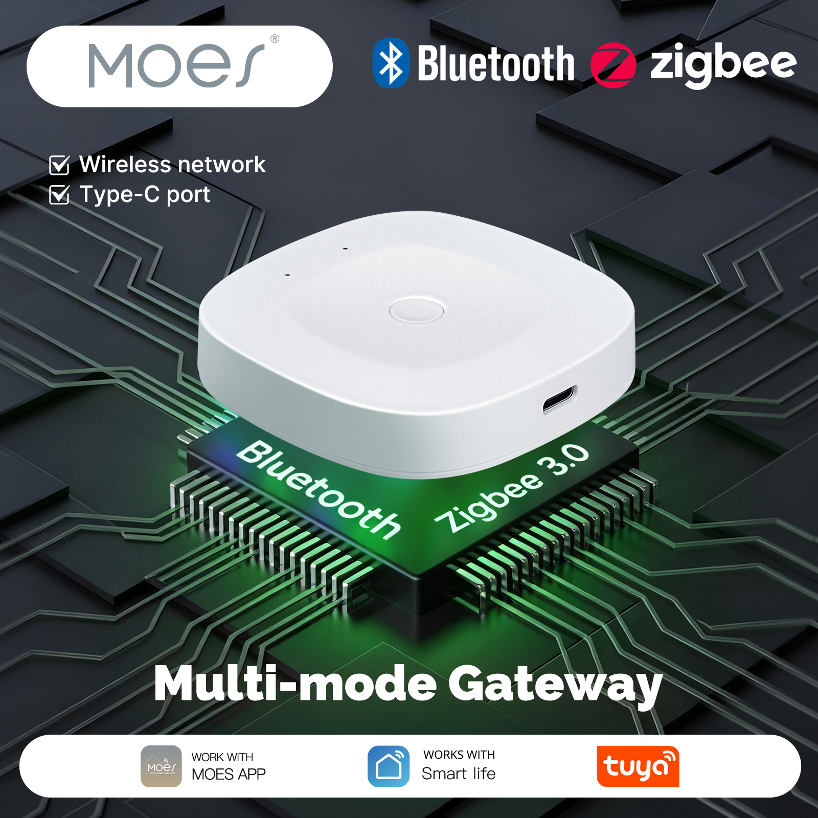 MOES Tuya Smart ZigBee Bluetooth Multi-Mode Gateway Hub Type-C Powered Home Automation Works with Alexa Home