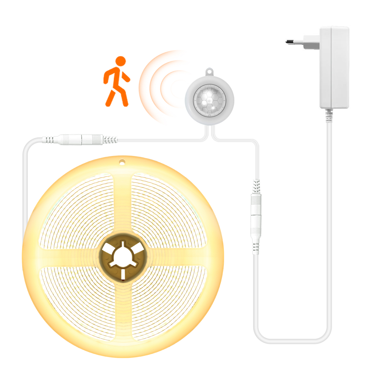 Smart PIR Motion Sensor Super Bright 24v COB LED Strip Light Auto ON/OFF 320leds/m for Kitchen,Stair,Wardrobe Decor with EU/US lightify