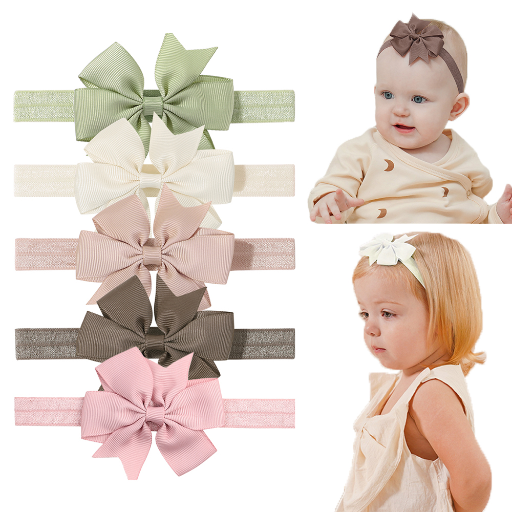 5pcs Baby Girl Nylon Pinwheel Bow Headband Set Bowknot Hair Accessories for Newborn Kids Autumn Winter Children Hairbands