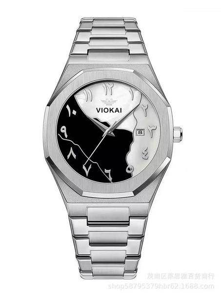 VIOKAI Watch for Man Casual Arabic Dial Design Fashion Waterproof Stainless Steel Wrist Watch Black and Silver Warranty Card, Official Gift Box Bag