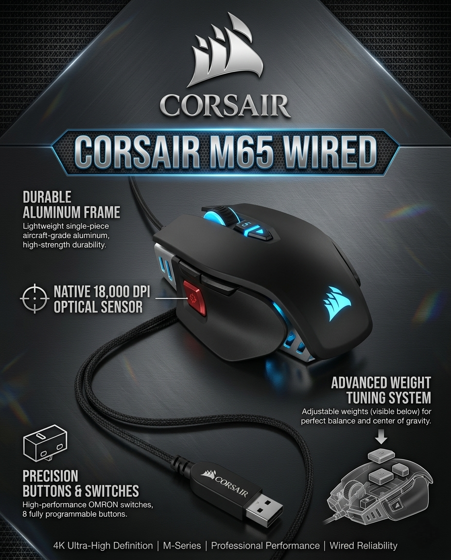CORSAIR M65 WIRED RGB MOUSE